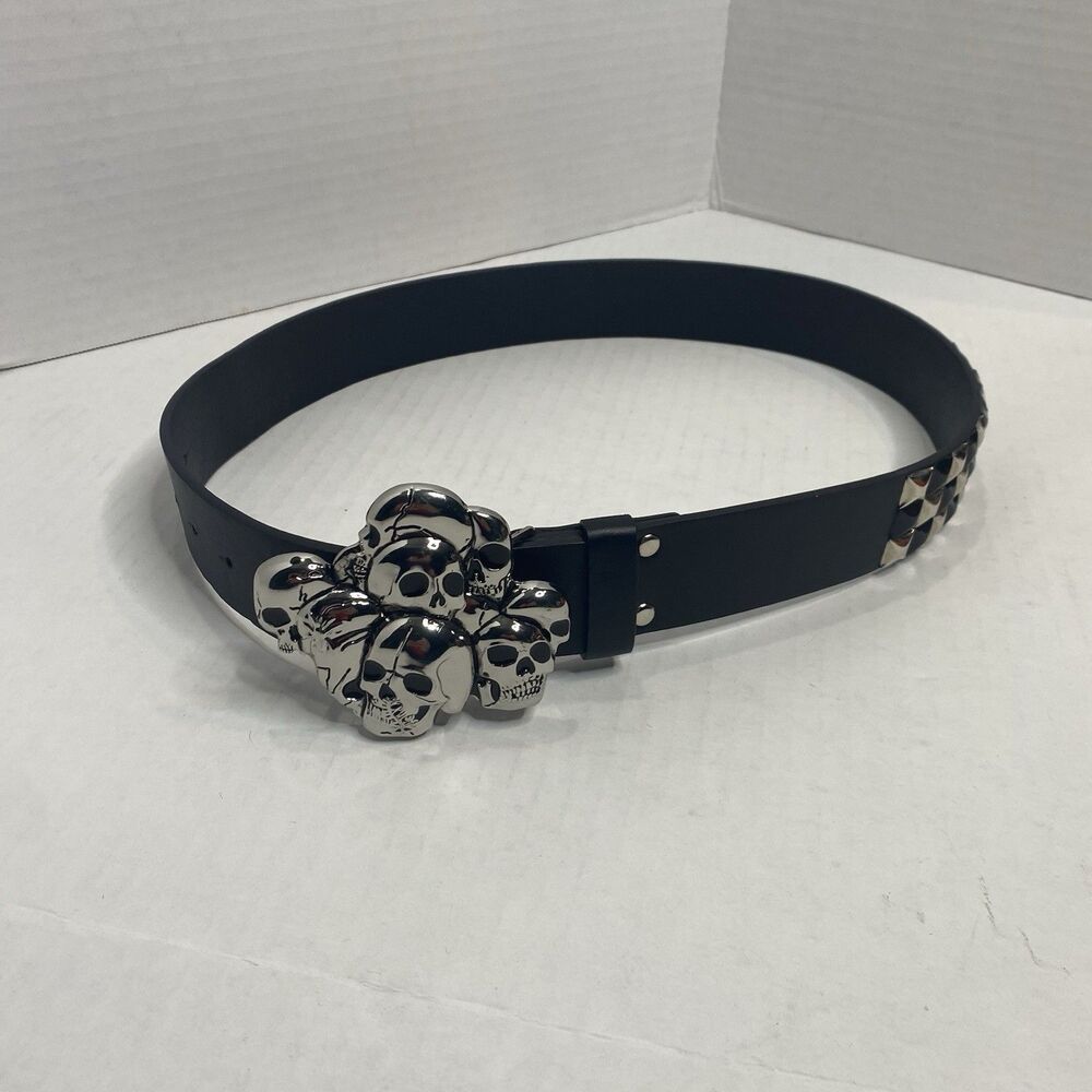 Skull Buckle Pyramid Stud Belt Size Small Unisex EUC